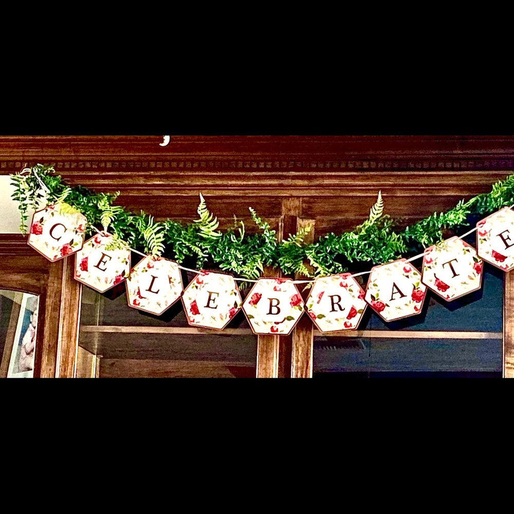 CELEBRATE PARTY BANNER AND FERN GARLAND